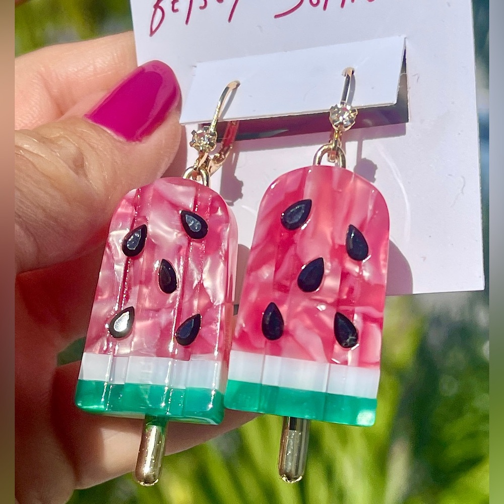NWT Betsey Johnson Earrings Watermelon Popsicle dangle 2” Adorable